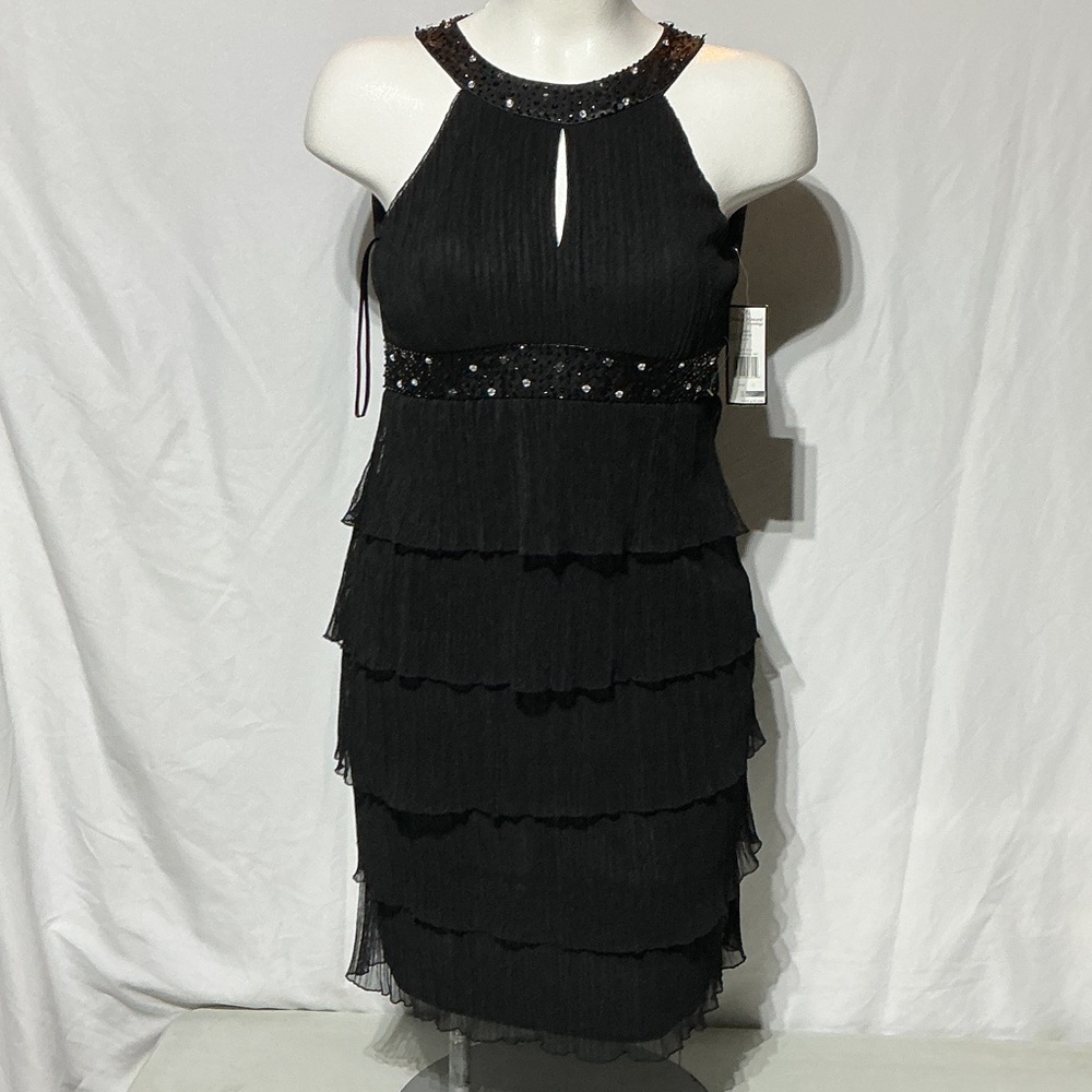 Jessica Howard NWT Black Tiered Halter Beaded Cocktail Dress Sz 12